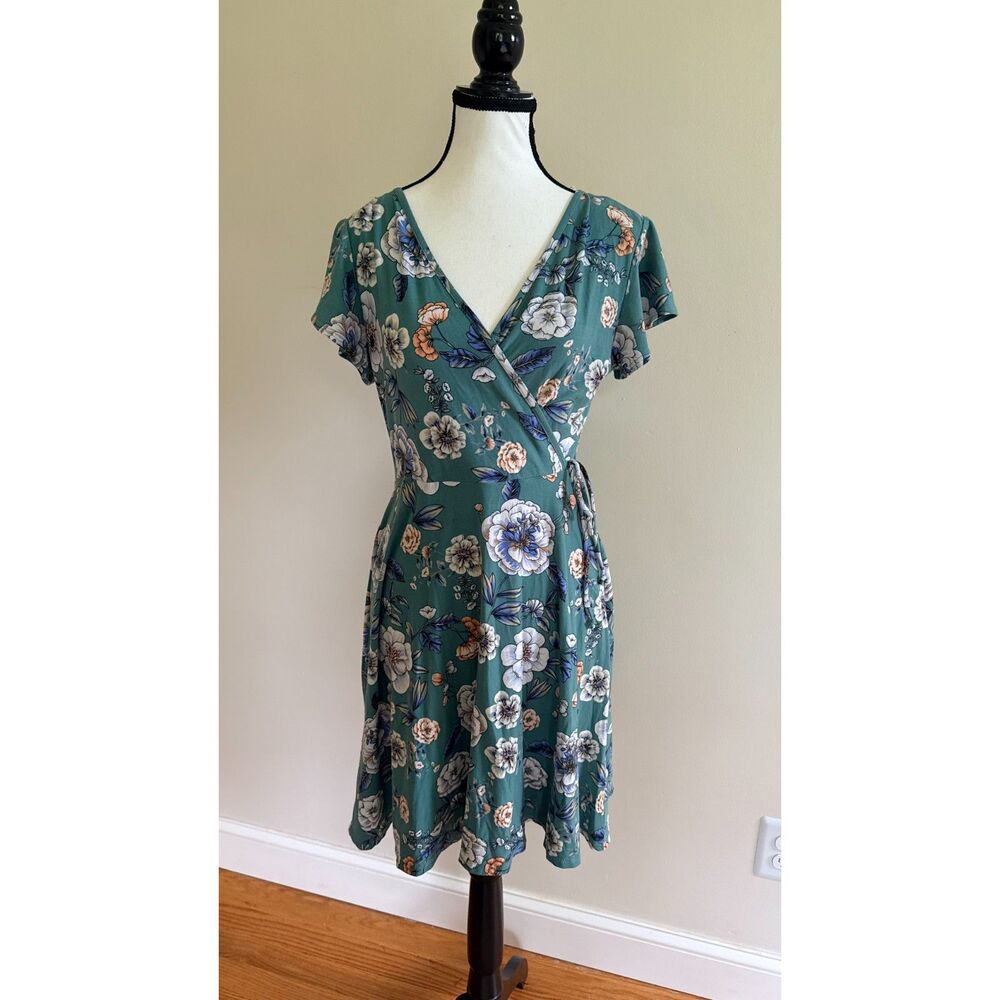Kalleigh Sage Green Floral Faux Wrap Dress